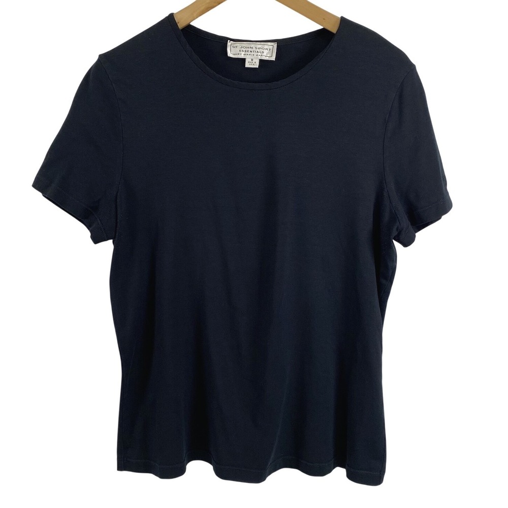 St John Sport Shirt Womens Medium Essentials Embroidered Classic USA Tee Luxury